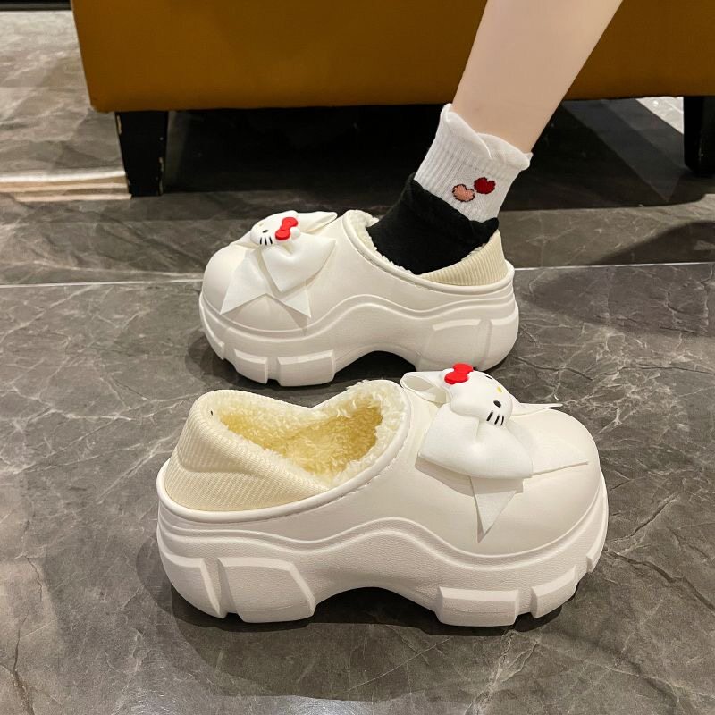 网红简约百搭外穿韩版秋冬防寒保暖棉鞋加绒保暖平底蝴蝶结棉鞋女