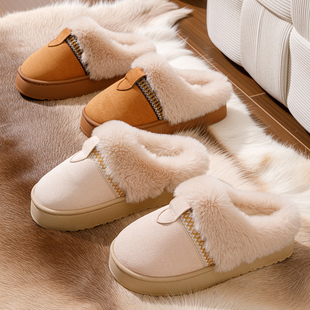 新款麂皮绒懒人一脚蹬棉拖鞋