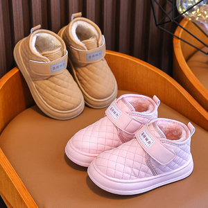 防水PU秋冬加绒加厚外穿雪地靴防寒保暖儿童女童男童宝宝魔术贴鞋