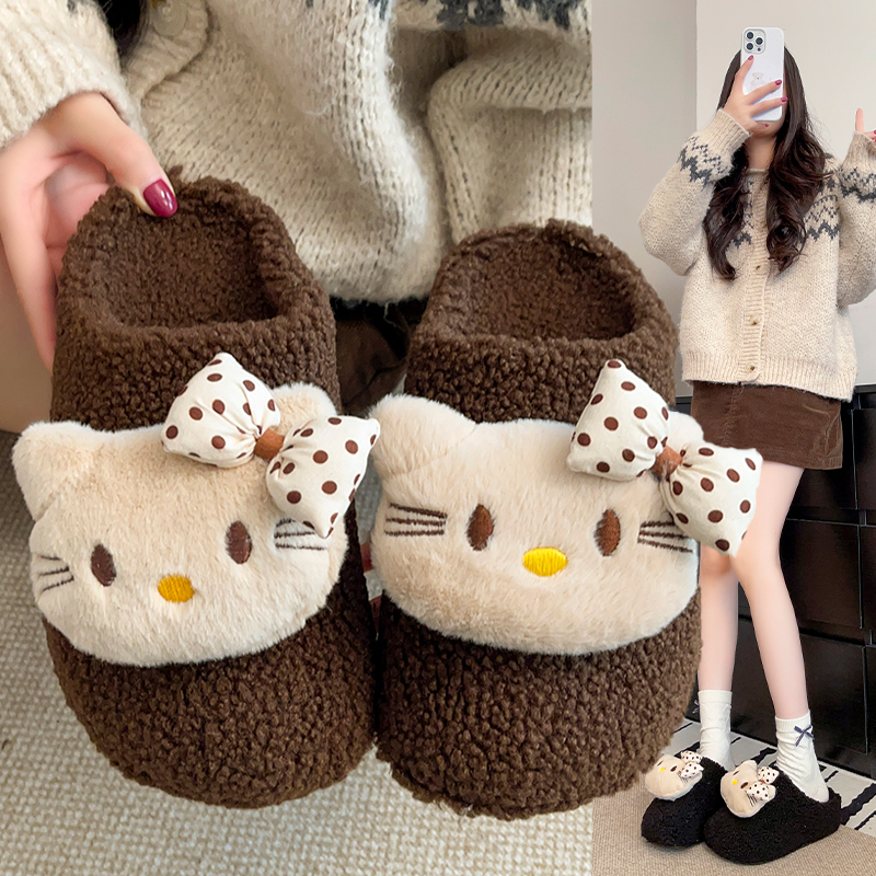 2025新款防滑软外穿可爱卡通kt猫厚底懒人一脚蹬包头拖鞋保暖秋冬