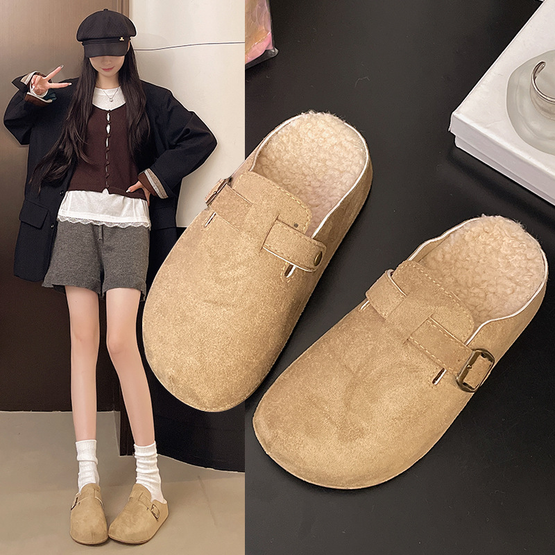 2025新款勃肯鞋秋冬韩版加绒加厚外穿百搭一字拖鞋懒人网红包头拖