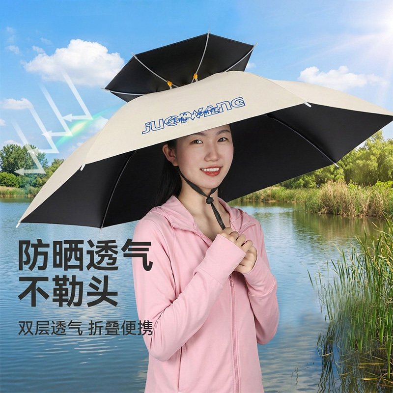 新款头戴式雨伞钓鱼伞帽双层加大号防晒遮阳伞太阳伞折叠透气帽伞