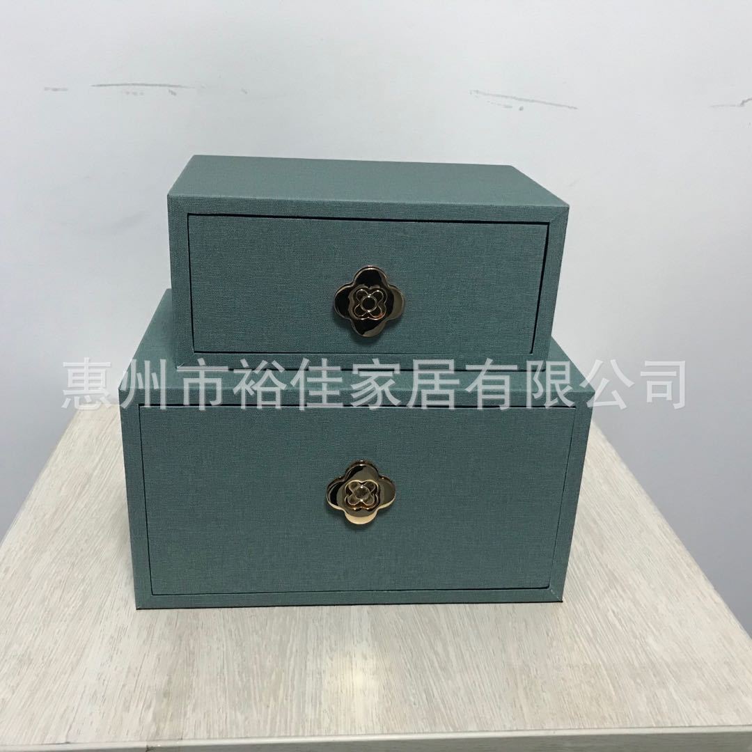 厂家批发抽屉盒四叶花瓣五金浅绿色防麻布简约新中式酒店梳妆摆放