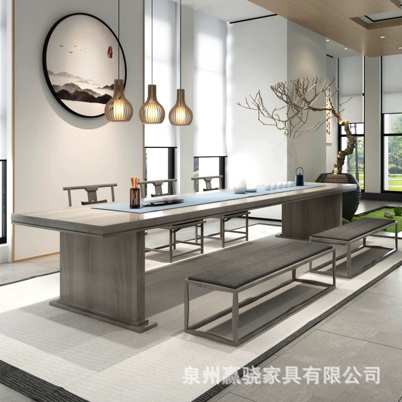 新中式实木办公桌大型会议桌长桌工作台简约现代原木大板桌椅组合