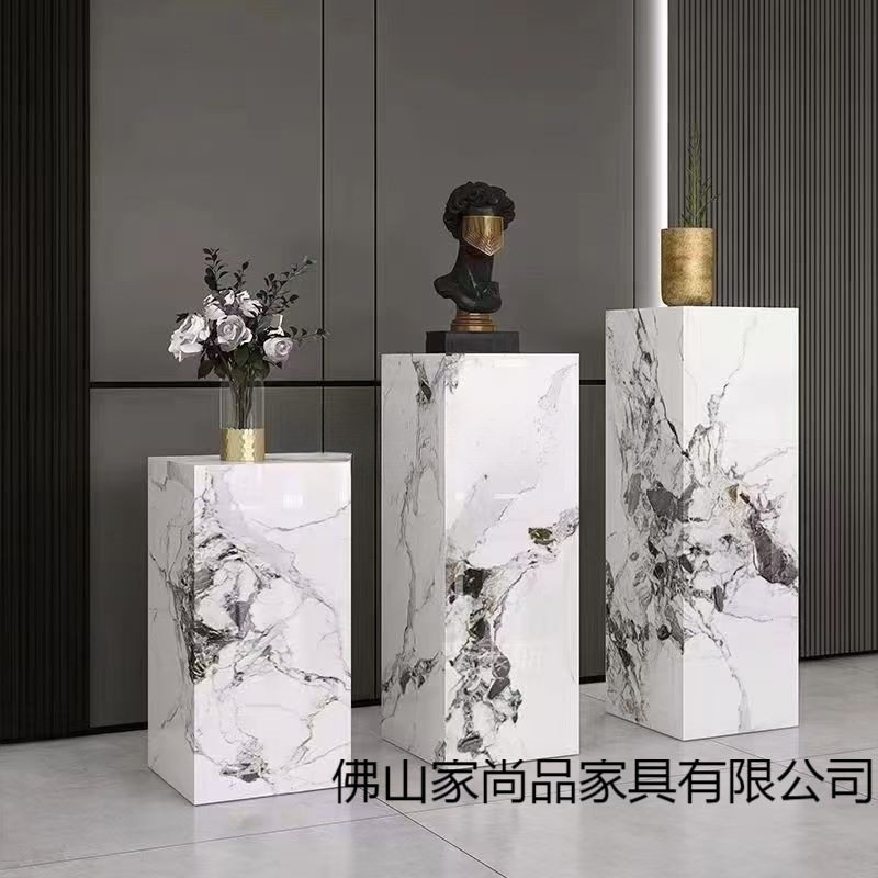 大理石岩板花架客厅玄关落地摆件酒店庭院轻奢高级感立柱雕塑底座