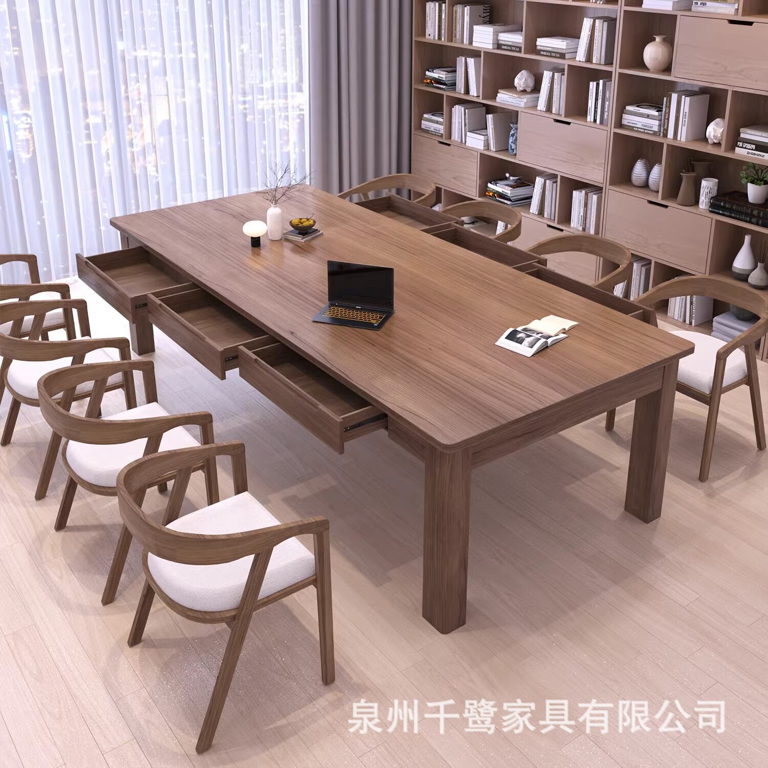 实木客厅大长书桌带抽屉家用工作台双人写字学习多功能大板长条桌