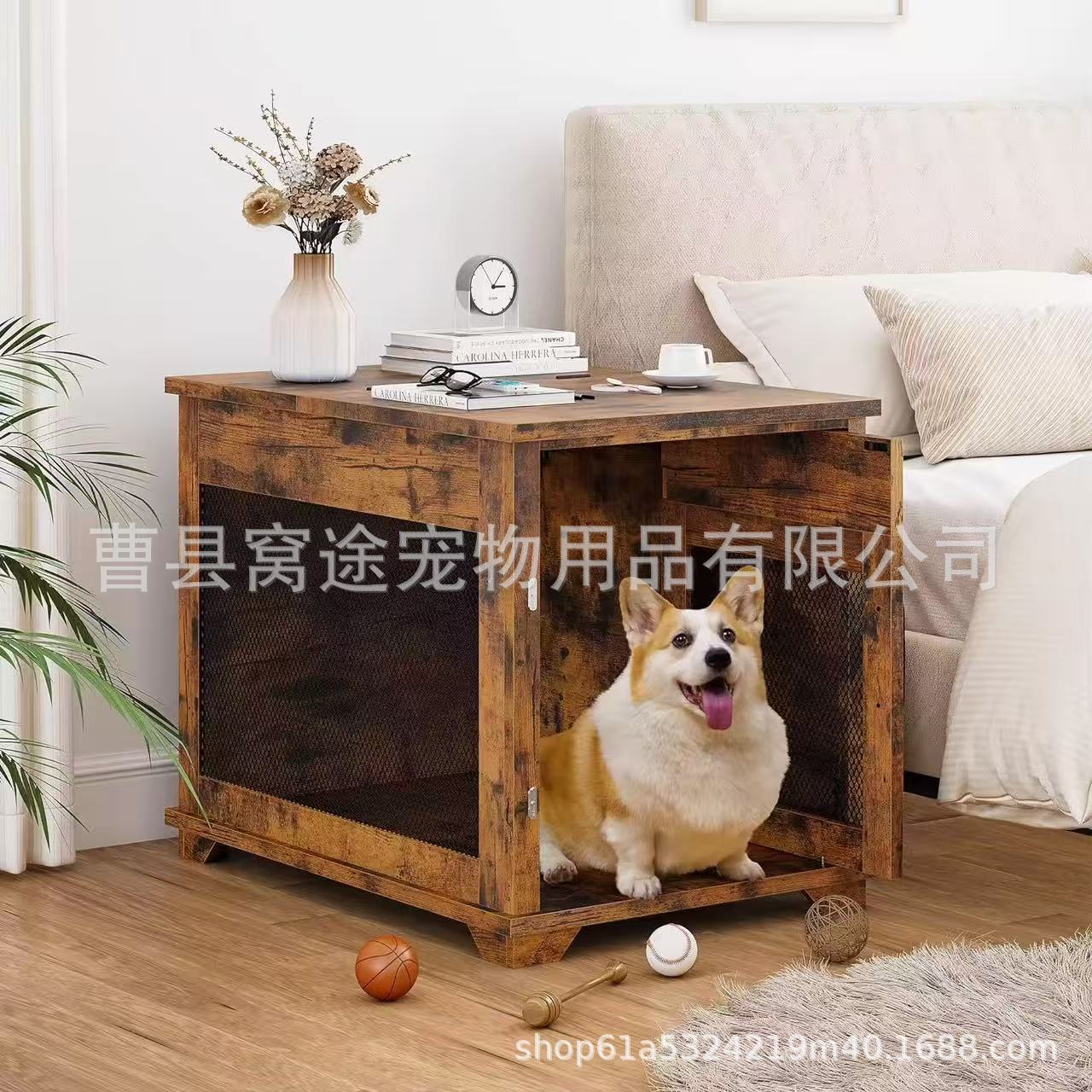 跨境铁木结合的宠物家具狗窝室内家用狗笼子木质多功能狗狗宠物笼