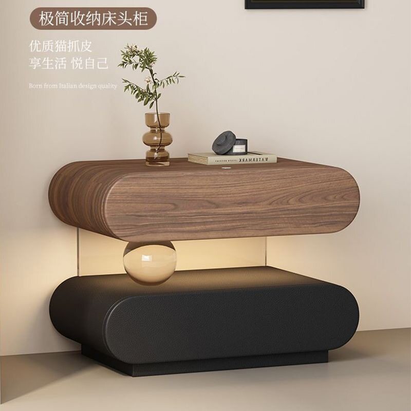 亚克力极简床头柜带灯悬浮实木收纳柜卧室储物柜高级水晶球床边柜