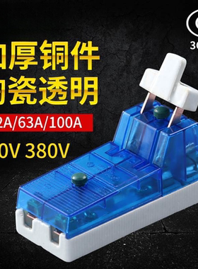 单相两相63A家用 刀闸开关220V蓝色透明 闸刀 单投负荷式隔离开关
