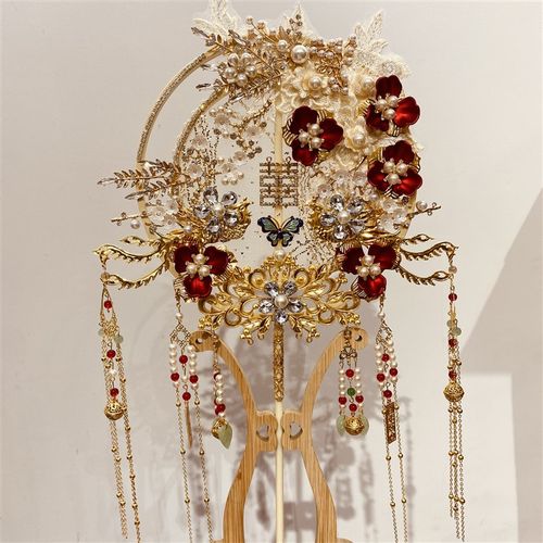 结婚团扇新娘中式香槟秀禾扇子成品汉服出嫁喜扇材料包花扇婚礼