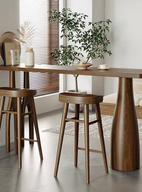 吧台桌椅组合商用实木酒吧奶茶店长条高脚家用窗边靠墙窄桌子