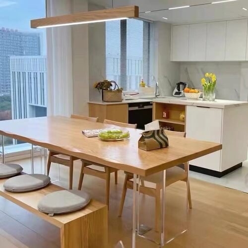北欧亚克力悬浮实木餐桌创意长方形原木家用客厅饭桌设计师工作台