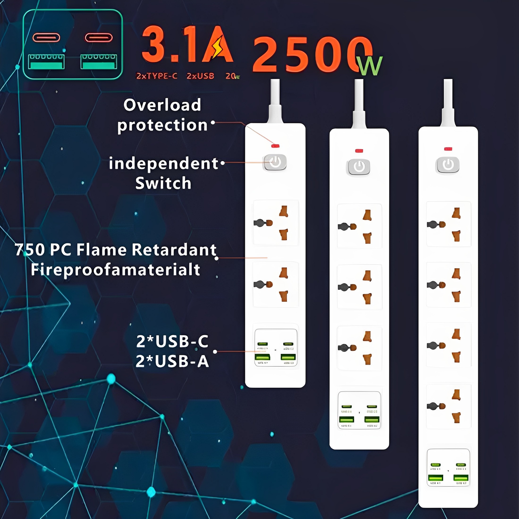 欧英规香港澳门台湾插座带开关转换器插排延长线typec快充usb排插