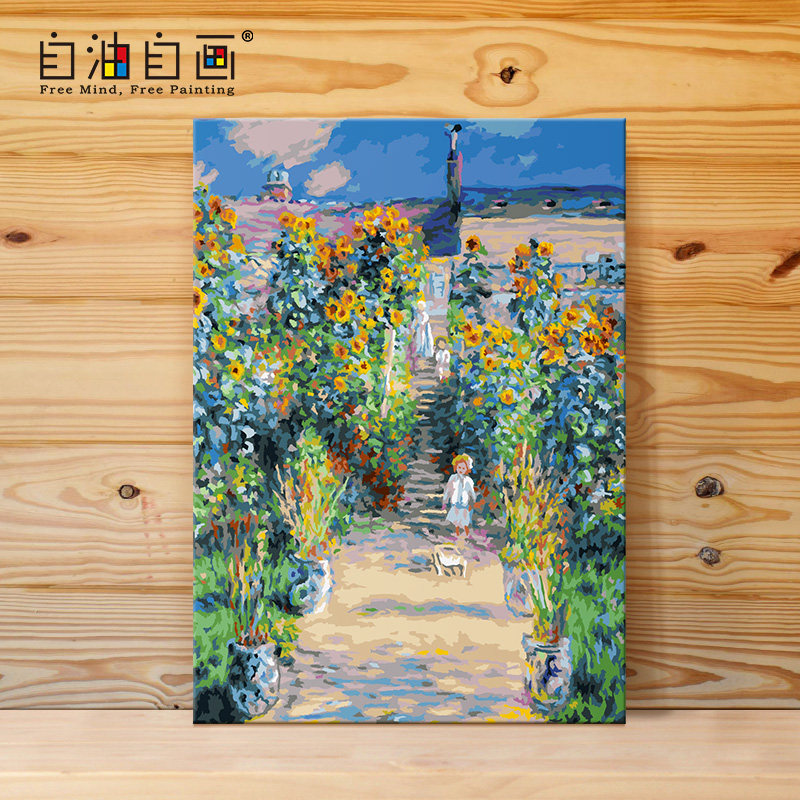 自油自画数字油画diy填色油彩画玄关风景手工手绘填充画 莫奈花园