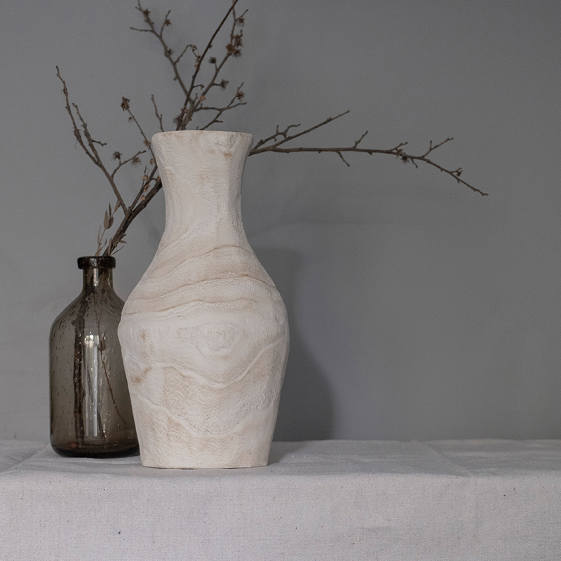 后弄侘寂风创意复古泡桐木花瓶 民宿家居摆件样板房花插软装饰品