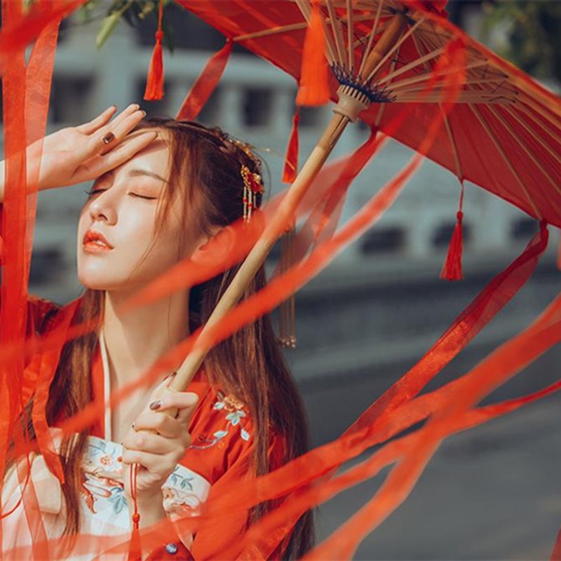 古风汉服流苏古装女花城cos红色伞油纸伞拍照酒吧气氛道具舞蹈伞