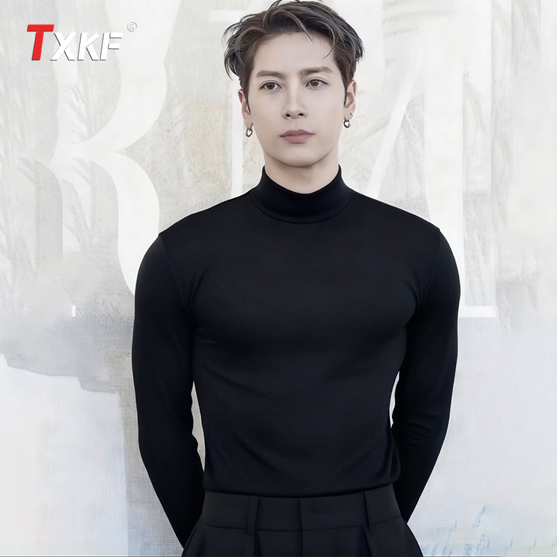 王嘉尔同款半高领长袖T恤男士卫衣2025新款秋冬季内搭打底衫男款