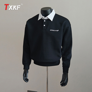 潮牌假两件衬衫领卫衣男士2025新款春秋冬季收腰内搭打底上衣男款