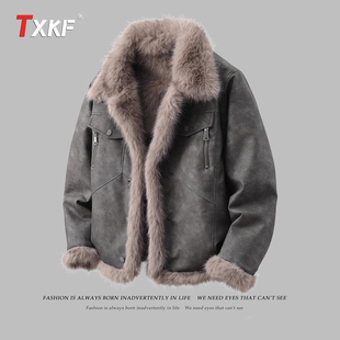 皮毛一体羊羔绒外套男士冬季2025新款加绒加厚双面穿皮衣夹克男款