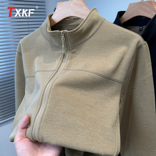 高端奥利绒开衫卫衣男士2025新款春秋冬季加绒加厚半高领外套男款