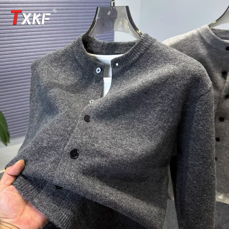 高端针织羊毛衫男士2025年新款春秋冬季外穿纯色开衫毛衣外套男款