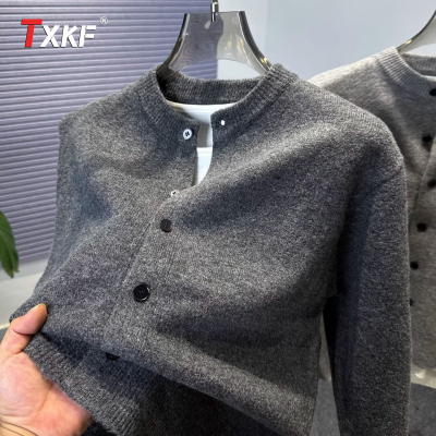 高端针织羊毛衫男士2025年新款春秋冬季外穿纯色开衫毛衣外套男款