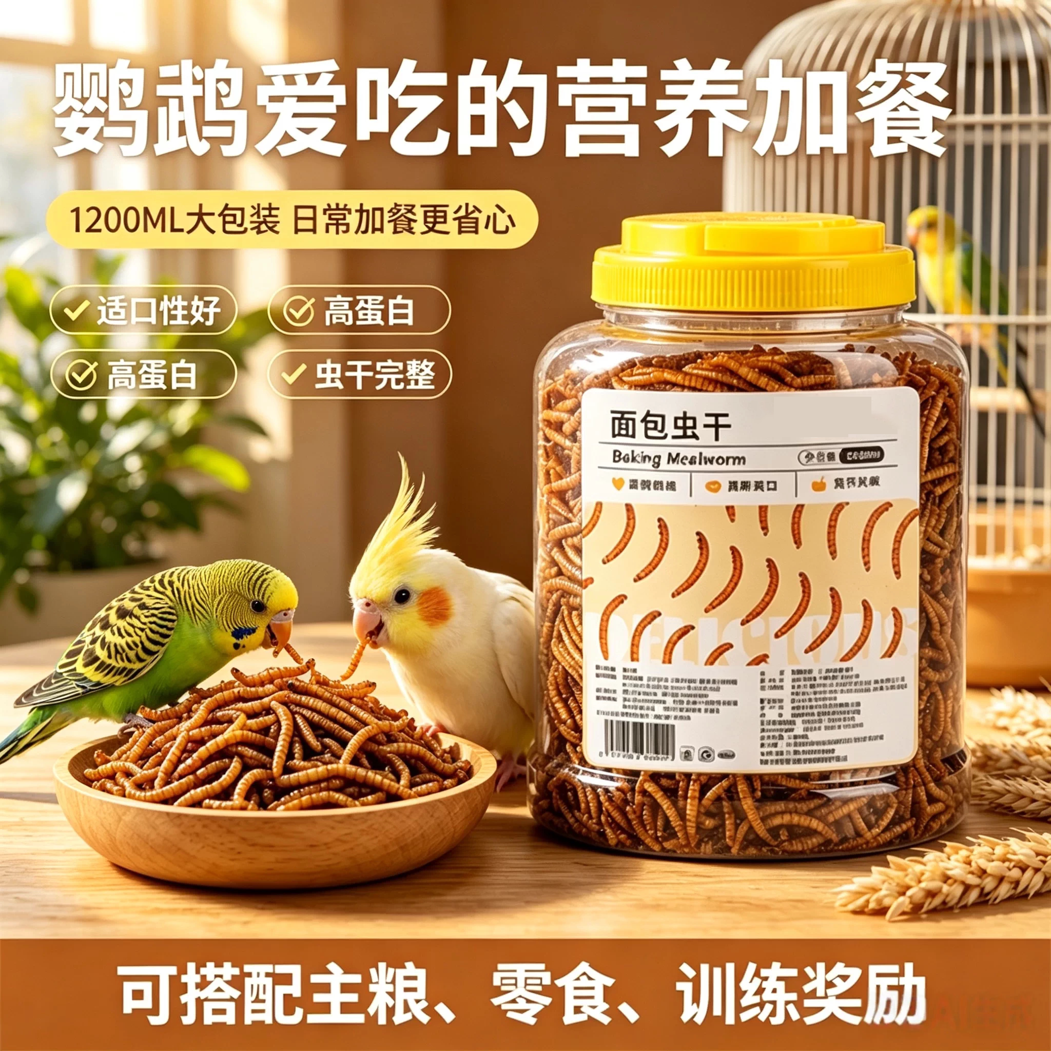 面包虫干鸟粮营养补充鹦鹉虎皮鹦鹉营养饲料鸟食酥脆适口鹦鹉鸟食
