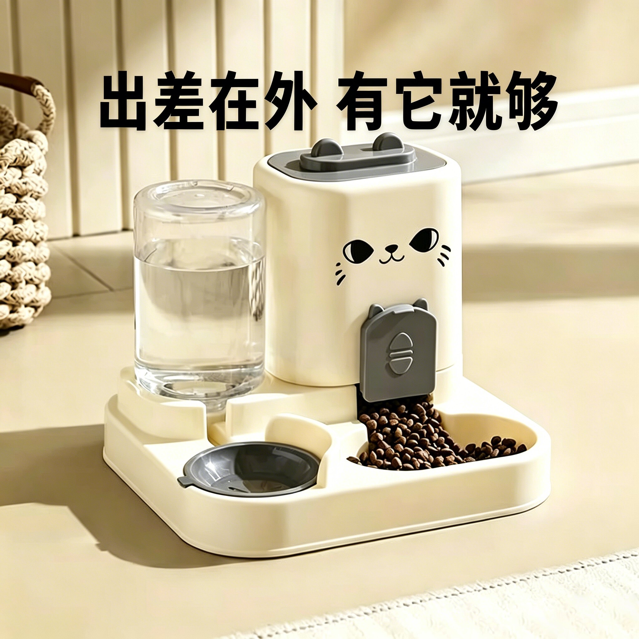 猫狗自动喂食器饮水一体双碗猫咪狗狗碗粮碗宠物智能用品宠物用品