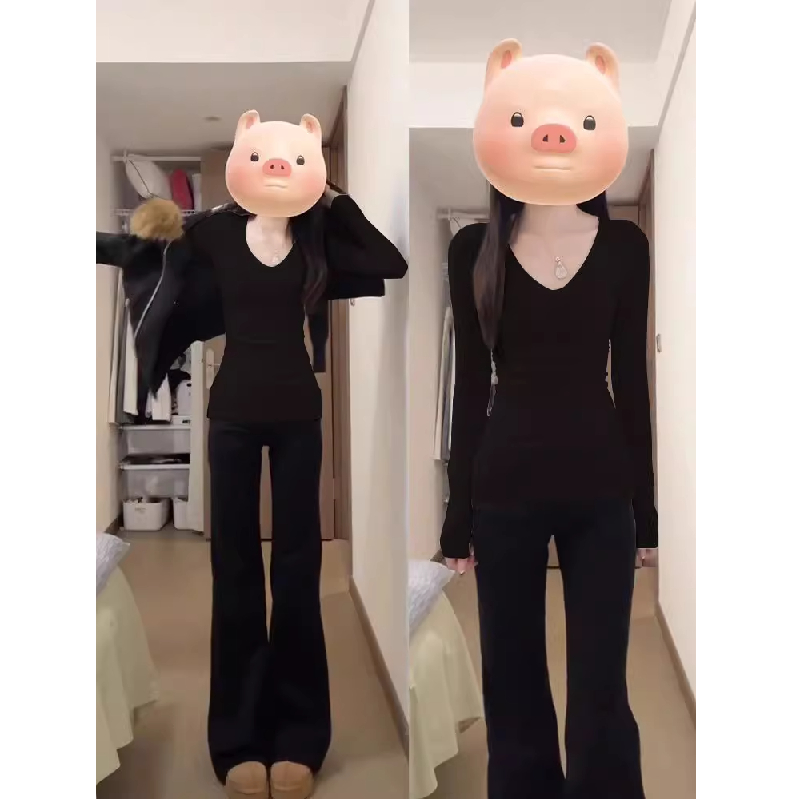 正肩高级感纯欲德绒修身v领长袖