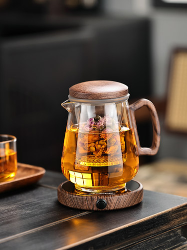 泡茶壶胡桃木茶水分离杯高档玻璃茶杯办公室泡茶杯养生茶壶三件杯