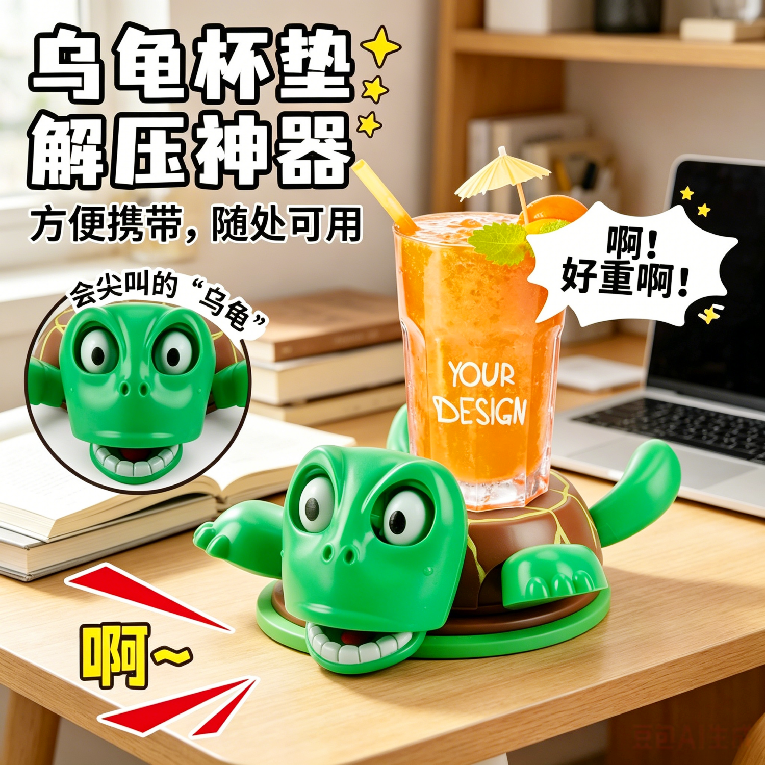 按压力瞪眼乌龟王八水杯垫搞笑解压玩具办公室减压神器解闷小玩意