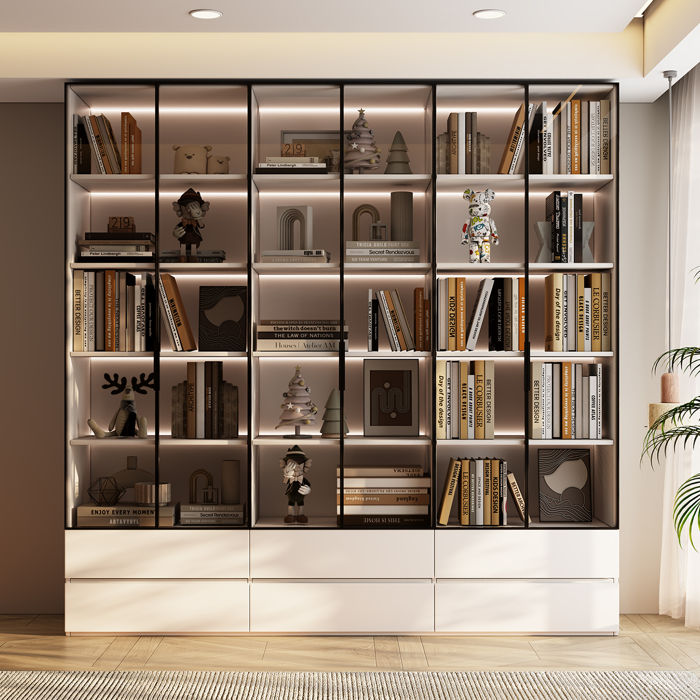 兔宝宝定制书柜ENF级实木欧松板玻璃门一体家用客厅储物柜手办柜