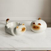 创意可爱暹罗猫陶瓷烟灰缸客厅办公室桌面防飞灰带盖烟缸装 饰摆件