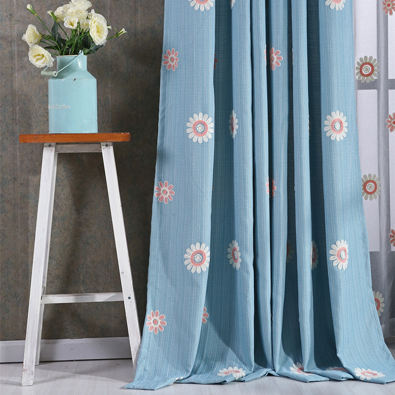 韩式田园棉麻绣花窗帘窗纱成品定制飘窗客厅卧室儿童房文艺小清新