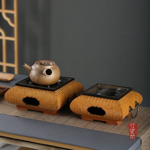 竹柒阁复古竹编围炉煮茶炉炭炉家用室内火炉温茶炉煮茶器火钵炉子
