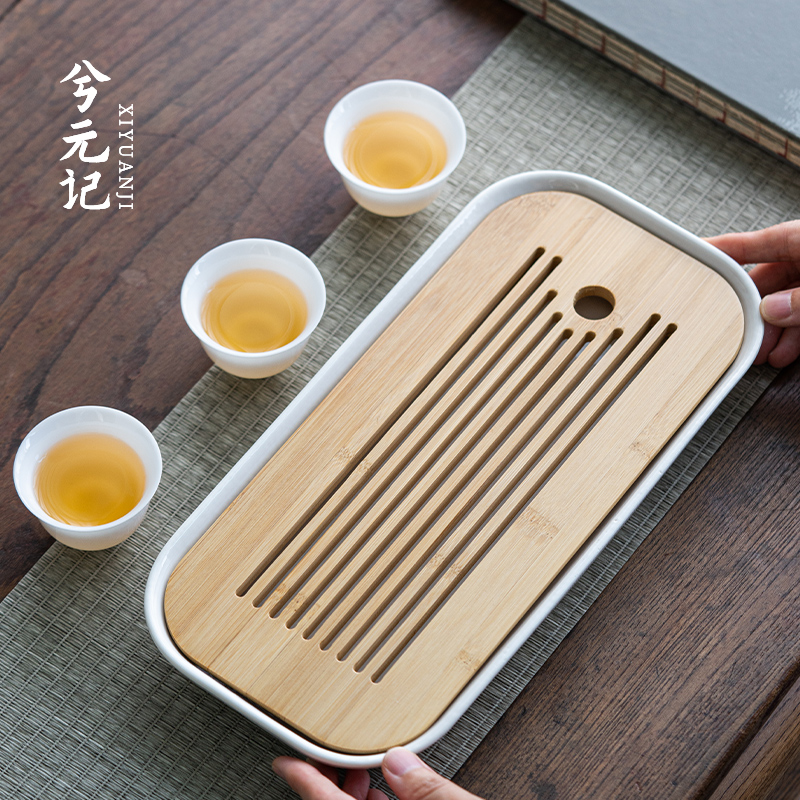 陶瓷家用茶盘小型客厅干泡台沥水茶台竹制茶托盘茶几茶海2024新款