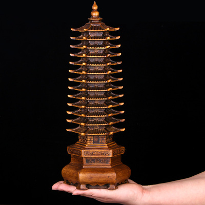 十三层文昌塔摆件书房办公室客厅家居装饰中式木纹工艺品书桌摆件
