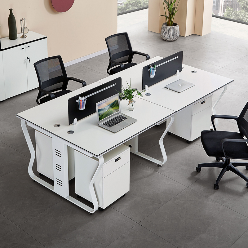 白色职员办公桌椅组合简约现代4人位6员工电脑屏风桌子办公室家具