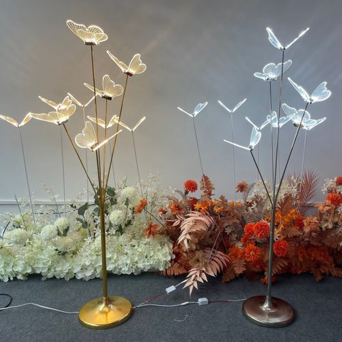 婚庆道具铁艺电镀多头拉丝蝴蝶路引灯婚礼堂T台装饰发光地插灯