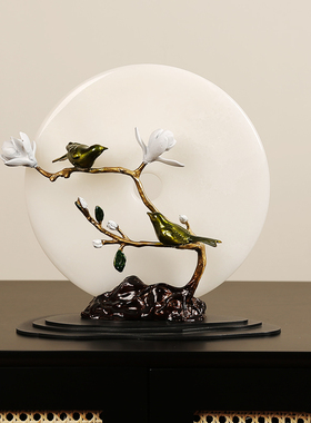 天然玉石平安扣黄铜珐琅彩摆件客厅玄关酒柜样板间博古架乔迁礼品