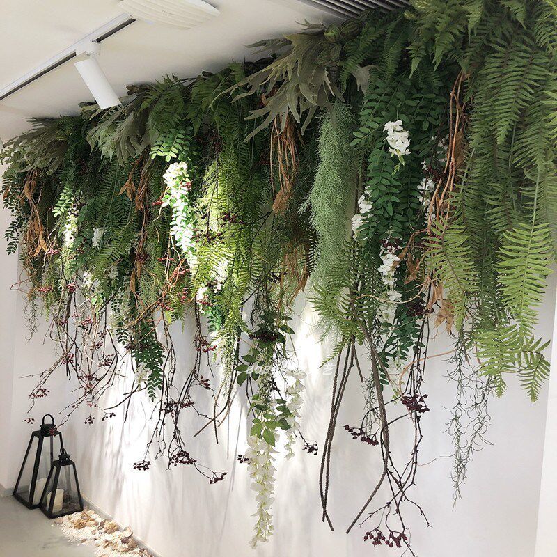 仿真绿植花草壁挂垂吊藤条绿色植物波斯蕨类墙壁管道吊顶门头装饰