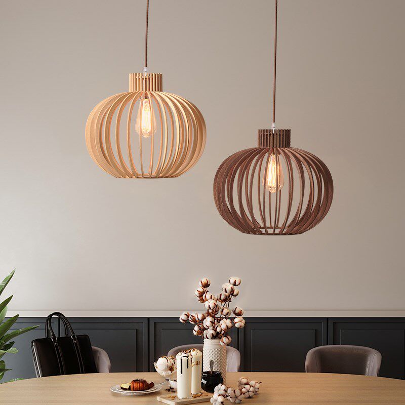 实木侘寂风餐厅吊灯创意个性酒店民宿卧室吧台咖啡厅中古艺术灯具