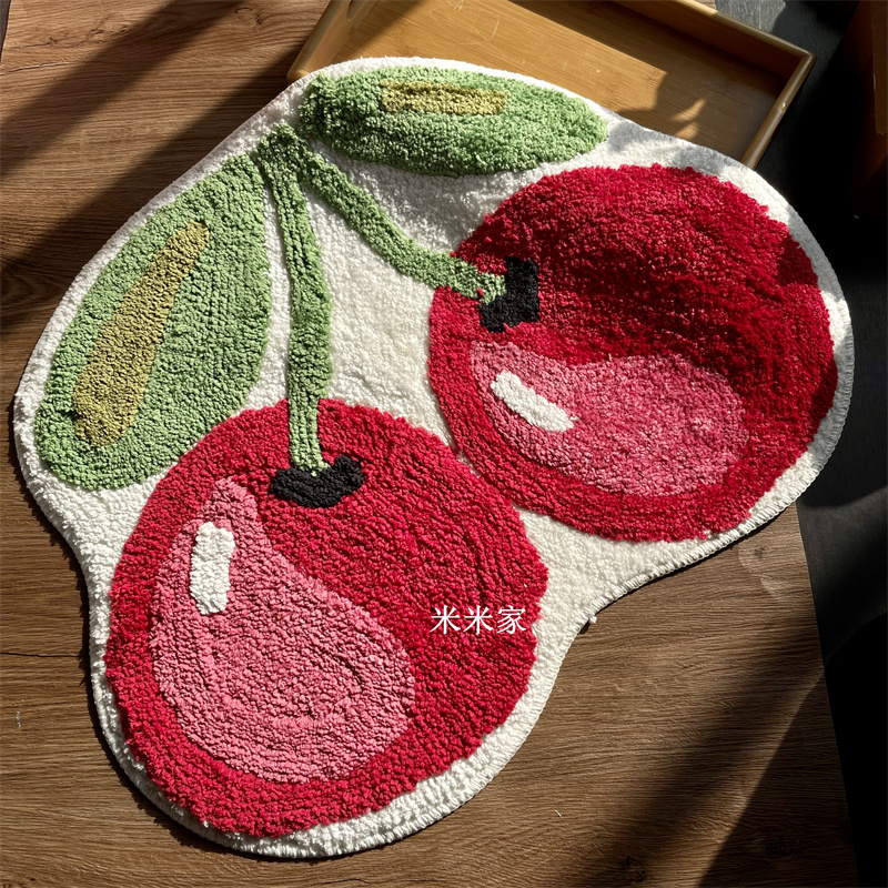 出日单!可爱樱桃家用吸水防滑胶底地垫客厅卧室床边地毯浴室门垫