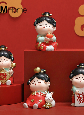 治愈系古风唐仕女小摆件创意家居客厅办公室工位桌面可爱装饰摆设