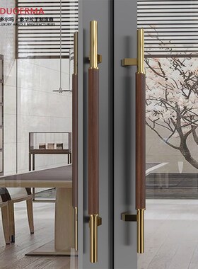定制不锈钢金色有框玻璃大门实木拉手饭店包间实木大门黑色圆把手