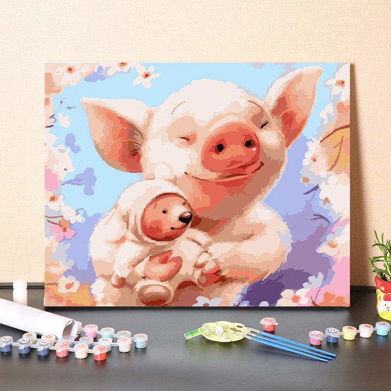 数字油画diy填充可爱小猪动物儿童解闷手工减压填色丙烯油彩画画,家居饰品,DIY/数字油画,淘宝优惠券,粉丝福利购,淘宝优惠卷