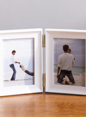 欧式实木相框5678寸摆台木质屏风摆台洗照片白色双联儿童组合摆件