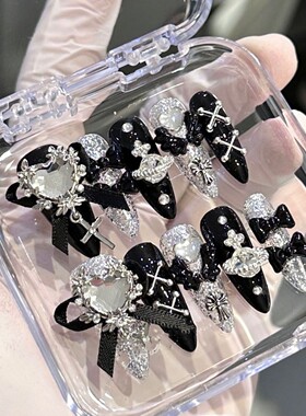 儿童专用穿戴甲女童美甲2025新款手工纯手工穿戴甲暗黑系列y2k辣