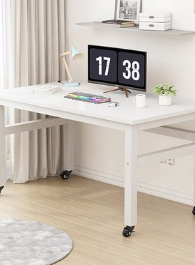 带轮子书桌可移动电脑学习办公桌双层餐桌定制尺寸钢木桌高承重桌