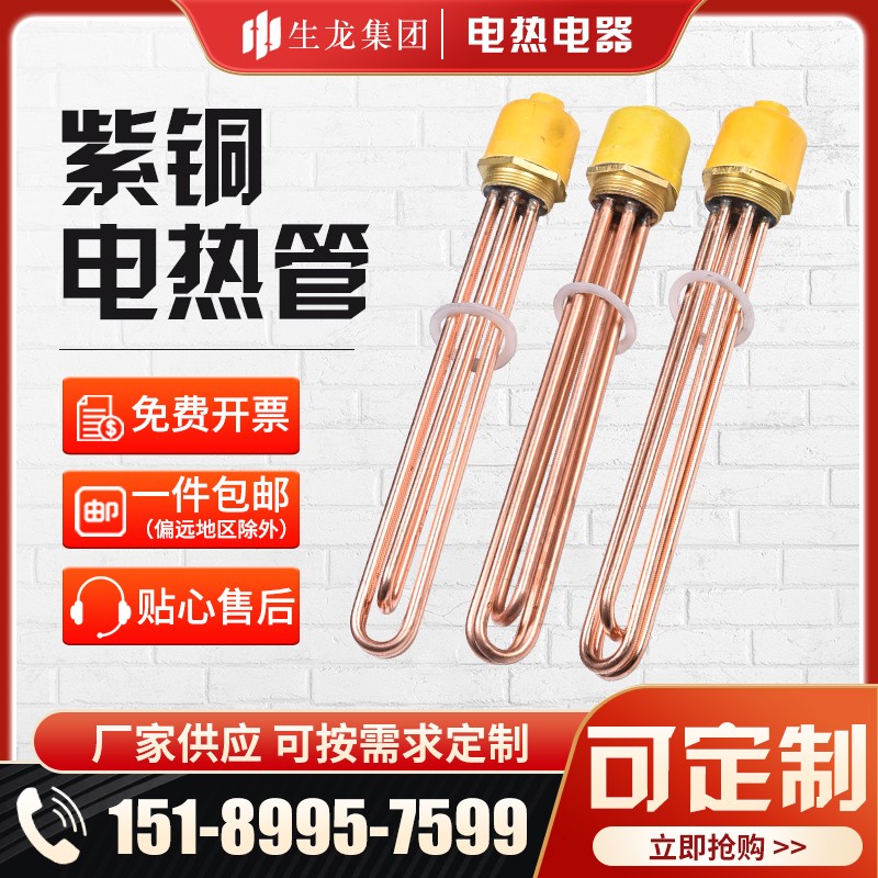 DN40/50大功率紫铜水箱加热管空气能工程锅炉法兰电热管电热棒